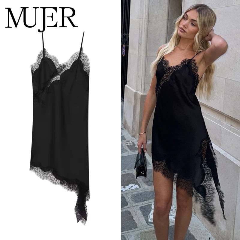 MUJER 2025 Lace Slip Dress Woman Black
