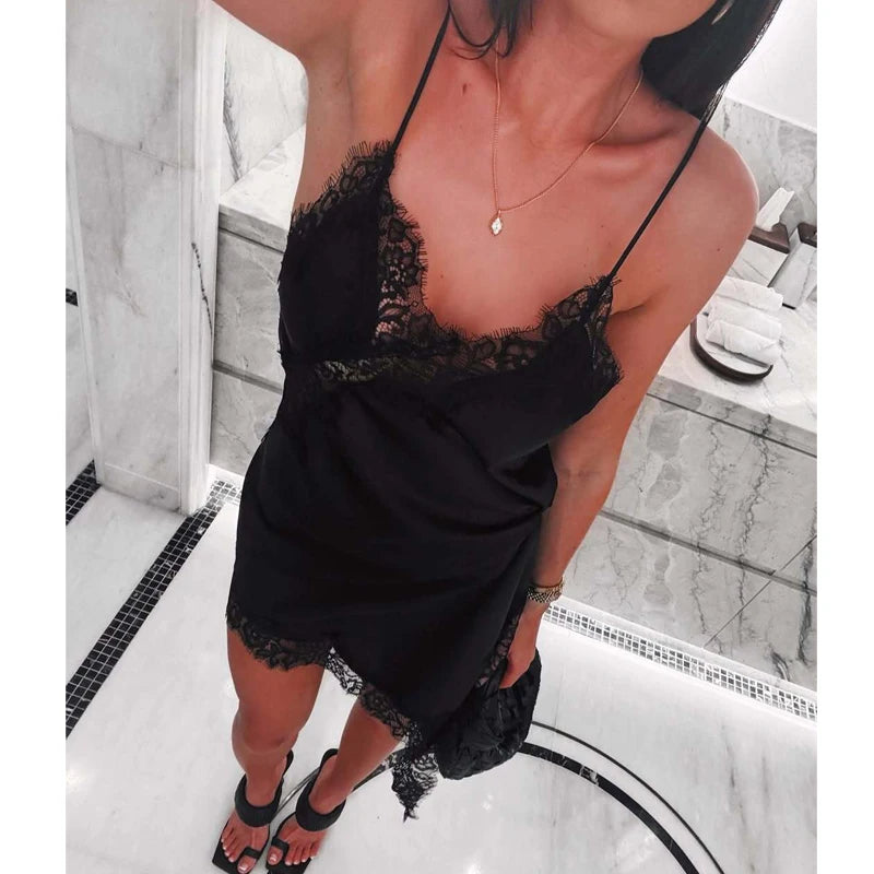 MUJER 2025 Lace Slip Dress Woman Black