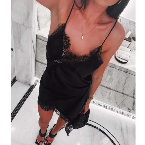 MUJER 2025 Lace Slip Dress Woman Black